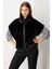 Kadın Dik Yaka Peluş Yelek 8585 Siyah 1
