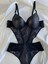 Beyaz Gelincik Underwear Kadın Dantelli Siyah Deri Transparan Çıtçıtlı Sütyenli Body Bodysuit Fantezi Iç Çamaşır 2