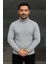 Erkek Balıkcı Yaka Bağazlı Triko Kazak Pamuklu Kalın Fitilli Dokuma, Regular Fit Uzun Kollu Kışlık Model - Gri 1