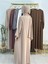 Şallı ,tesettür Yandan Büzgülü Elbise Takım Jilbab,abaya,hijab ( Hac ve Umre Için Bej Renk 6