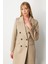 Kadın Kruvaze Yaka Kapak Cepli Kaban 6069 Kum 2