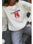 Kadın Içi Şardonlu Baskılı Oversize Sweatshirt 1