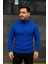 Erkek Balıkcı Yaka Bağazlı Triko Kazak Pamuklu Kalın Fitilli Dokuma, Regular Fit Uzun Kollu Kışlık Model - Saks Mavisi 1