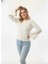 Kadın Kırık Beyaz Kayık Yaka Yarım Ispanyol Geniş Kol Detaylı Triko Kazak 2
