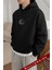 Erkek Siyah Earth Kapüşonlu Oversize 3 Iplik Şardonlu Salaş Bol Kesim Hoodie Sweatshirt 6