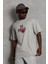 Unisex Oversize Baskılı Bisiklet Yaka T-Shirt - Gri 1