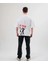 Unisex Bisiklet Yaka Baskılı Oversize T-Shirt - Beyaz 2
