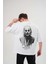 Unisex Bisiklet Yaka Baskılı Oversize T-Shirt - Beyaz 3
