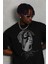 Unisex Oversize Taşlı Bisiklet Yaka T-Shirt - Siyah 1