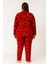 Kadın 02170 Büyük Beden Süet Düğmeli Pijama Takımı Kırmızı 2
