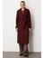 Kadın Beli Kuşaklı Kruvaze Yaka Kaban 6063 Bordo 1