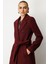 Kadın Beli Kuşaklı Kruvaze Yaka Kaban 6063 Bordo 4
