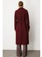 Kadın Beli Kuşaklı Kruvaze Yaka Kaban 6063 Bordo 5