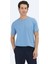 Mavi Düz Bisiklet Yaka %100 Pamuk T-Shirt 1