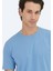 Mavi Düz Bisiklet Yaka %100 Pamuk T-Shirt 3