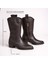 Acı Kahve Taneli Deri Içten Yarım Fermuarlı Orta Topuklu Kadın Western Bot 4