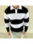 Erkek Polo Yaka Uzun Kollu Çizgili Sweatshirt Trend Rugby Stil - Siyah 2