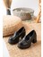 Kadın Tokasız 8 cm Loafer Model Topuklu Ayakkabı Siyah Rugan 1
