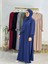 Sallı ,önü V Model Büzgülü Tesettür Elbise Takım ,ferrace,abaya, Hicab,hac ve Umre Için Uygun Indigo 2