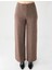 Kahve Melanj Rahat Kesim Yumuşak Dokulu Bol Paça Örme Pantolon 4