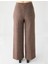 Kahve Melanj Rahat Kesim Yumuşak Dokulu Bol Paça Örme Pantolon 5