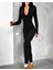 Kadın Kaşkorse Tulum Fermuarlı Parmak Geçmeli Detay Uzun Kollu Bodycon Siyah Sporcu Tulum 1