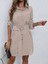 Kadın Uzun Kollu Yakalı Önden Düğmeli Beli Kuşaklı Mini Ithal Keten Elbise 4