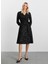 Kruvaze Yaka Simli Siyah Standart Kadın Elbise 25KSL7705 1