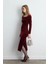 Kare Yakalı Uzun Kadife Elbise - Bordo 5