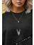 Kadın Siyah Geometrik Geyik Baskılı Kalın Soft 3 Iplik Şardonlu 0 Sıfır Yaka Oversize Salaş Sweat 4