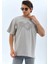 Unisex Oversize Taşlı Bisiklet Yaka T-Shirt - Gri 7