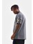 Unisex Bisiklet Yaka Baskılı Oversize T-Shirt - Gri 6