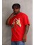 Unisex Baskılı Oversize T-Shirt - Kırmızı 7