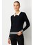 Kadın Polo Yaka Örgü Desenli Triko Kazak 65332 Siyah 1