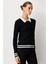 Kadın Polo Yaka Örgü Desenli Triko Kazak 65332 Siyah 2