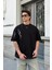 Unisex Bisiklet Yaka Baskılı Oversize T-Shirt - Siyah 1