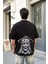 Unisex Bisiklet Yaka Baskılı Oversize T-Shirt - Siyah 2
