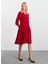 V Yaka Düz Kırmızı Standart Kadın Elbise 25KSL7709 1