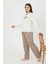 Üstü Puanlı Altı Çizgi Desenli Elite Viscose Uzun Büyük Beden Pijama Takımı Ekru 3585 2