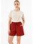 Lastikli Keten Şort Kiremit 1