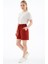 Lastikli Keten Şort Kiremit 2