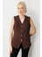 Kadın Kapak Cepli V Yaka Yelek 5037 Kahverengi 1