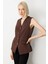 Kadın Kapak Cepli V Yaka Yelek 5037 Kahverengi 2