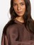 Yakası Ribanalı Over Fit Saten T-Shirt Kadın Kahverengi T-Shirt - 325P5KANLQ08L 5