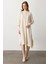 Önü Simli Şerit Detaylı Triko Elbise-Krem 1