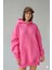 Kadın Oversize Pembe Sweatshirt 3 Iplik Şardonlu Kapüşonlu Cepli – Rahat Kalıp 1