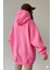 Kadın Oversize Pembe Sweatshirt 3 Iplik Şardonlu Kapüşonlu Cepli – Rahat Kalıp 2