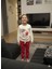 Kız Çocuk Pijama Takımı %100 Pamuk Uzun Kollu Kışlık Filli Yıldızlı Kırmızı Beyaz 1