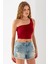 Kadın Tek Omuzlu Asimetrik Yaka Basic Body Bordo - 2401 5