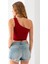 Kadın Tek Omuzlu Asimetrik Yaka Basic Body Bordo - 2401 8